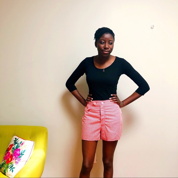 60s Gingham Flat Front Shorts - Picture 2 of 6